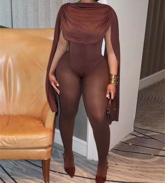 Women Sexy Full Batwing Sleeve Solid Color Feet In Jumpsuit