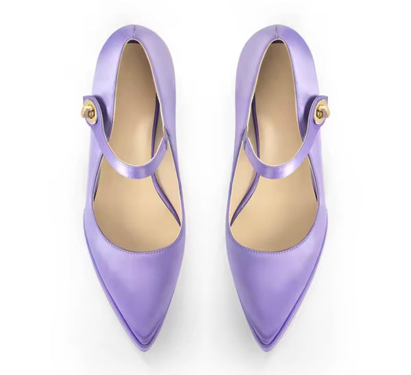 Women Lavender Pointed Toe Platform Ankle Strap High Heels