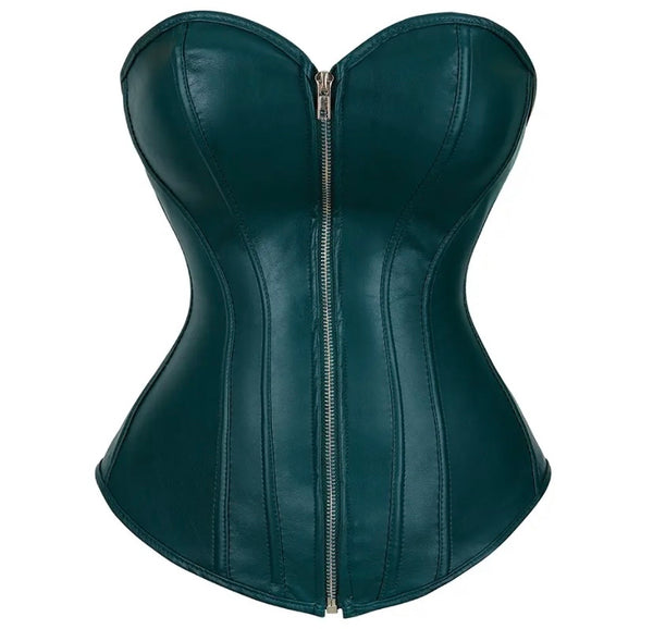 Women Fashion Faux Leather Zipper Strapless Corset Top