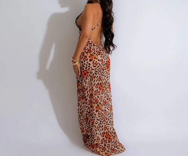 Women Sexy Sleeveless Lace Patchwork Printed Maxi Dress