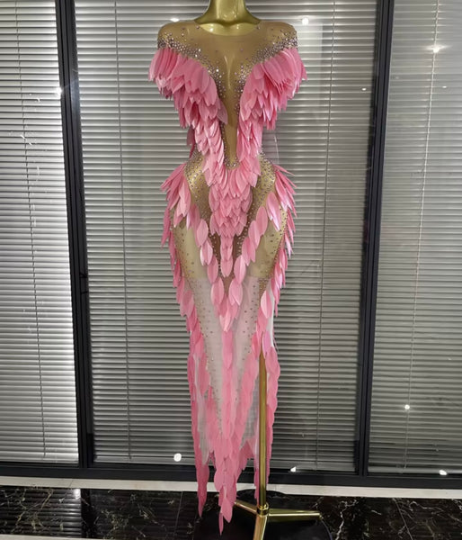Women Sexy Sequins Rhinestone Mesh Maxi Dress