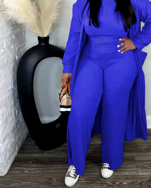 Women Solid Color Three Piece Fashion Pant Set