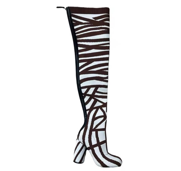 Women Fashion Printed  Knitted Over The Knee Boots