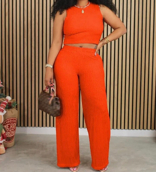 Women Sleeveless Solid Color Fashion Two Piece Pant Set
