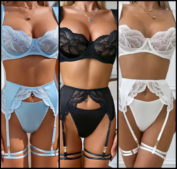 Women Sexy Lace Satin Lingerie Set