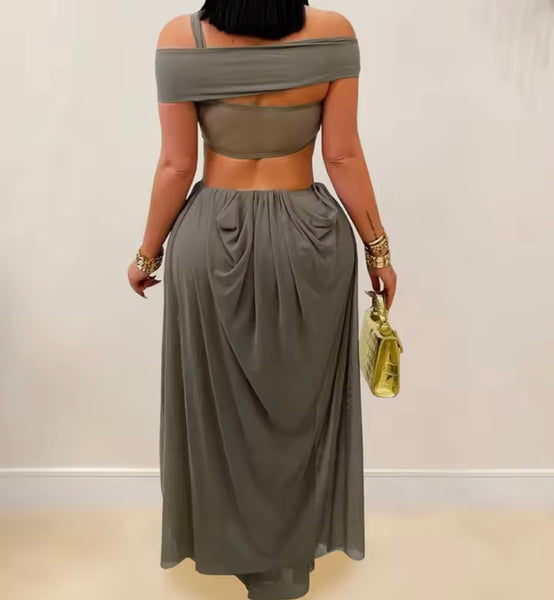 Women Sexy Off The Shoulder Cut Out Draped Maxi Dress