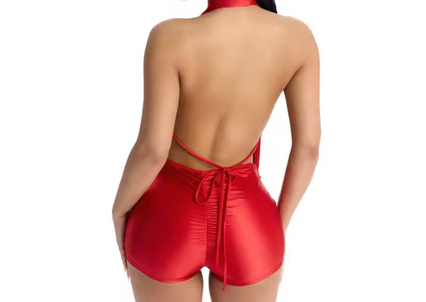 Women Sexy Draped Halter Sleeveless Open Back Romper