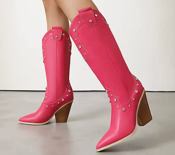 Women Fashion Bling Faux Leather Knee High Western Boots