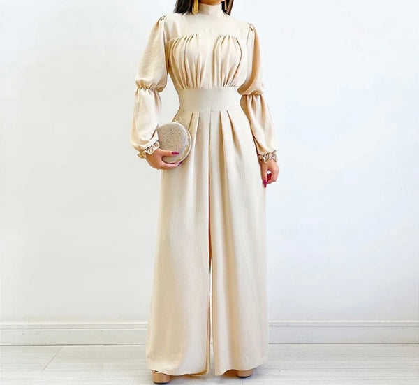 Women Sexy Solid Color Full Sleeve Wide Leg Jumpsuit