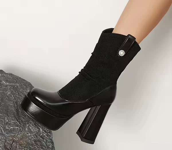 Women Black Fashion Platform High Heel Ankle Boots