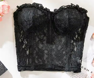 Women Sexy Strapless Black Lace Crop Top