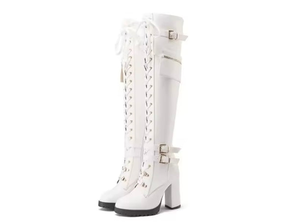 Women Fashion Buckled Pocket Platform Knee High Boots