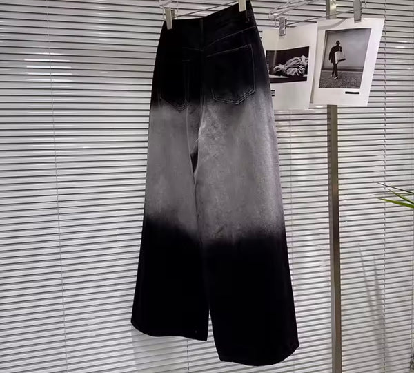 Women Fashion Gradient Rhinestone Denim Wide Leg Pants