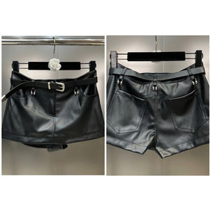 Women Black Faux Leather Fashion Wrap Shorts