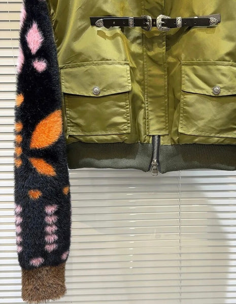 Women Fashion Multicolored Print Zip Up Jacket