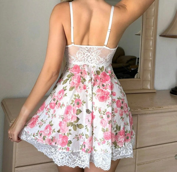 Women Sexy Sleeveless Lace Floral Lingerie Set