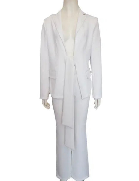 Women Solid Color Sexy Full Sleeve Blazer Two Piece Pant Set