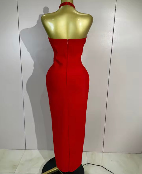 Women Sexy Halter Sleeveless Beaded Maxi Dress