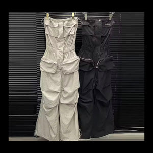 Women Fashion Strapless Cargo Jumpsuit