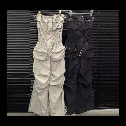 Women Fashion Strapless Cargo Jumpsuit