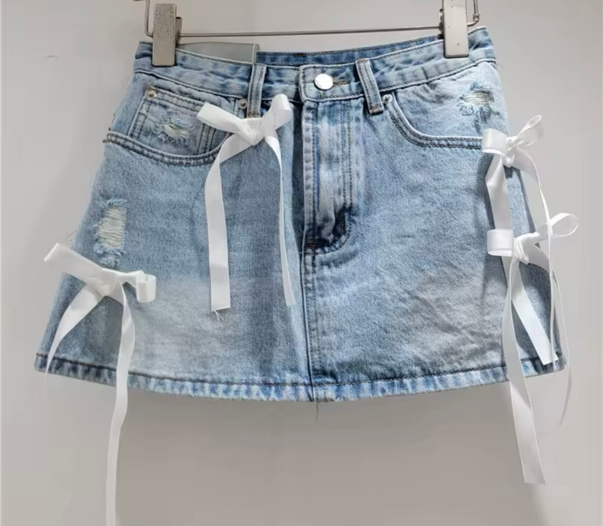 Women Sexy Fashion Bow Patchwork Denim Skirt