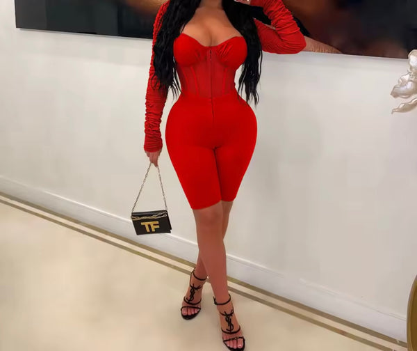 Women Sexy Fashion Mesh Patchwork Full Sleeve Romper