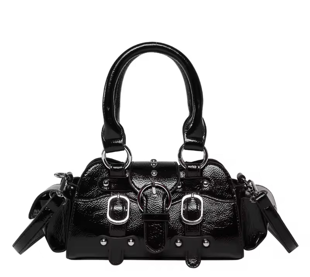 Women Fashion Color Buckled Faux Leather Handbag Purse