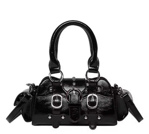 Women Fashion Color Buckled Faux Leather Handbag Purse