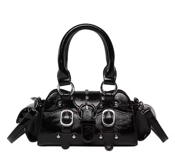 Women Fashion Color Buckled Faux Leather Handbag Purse