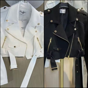 Women Fashion Zip Up Buckled Jacket