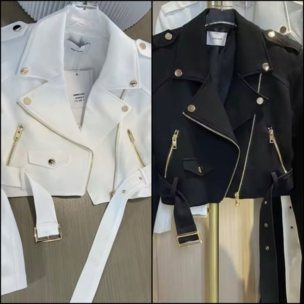 Women Fashion Zip Up Buckled Jacket