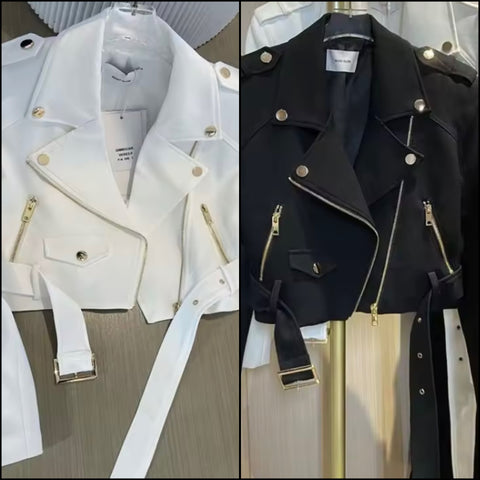 Women Fashion Zip Up Buckled Jacket
