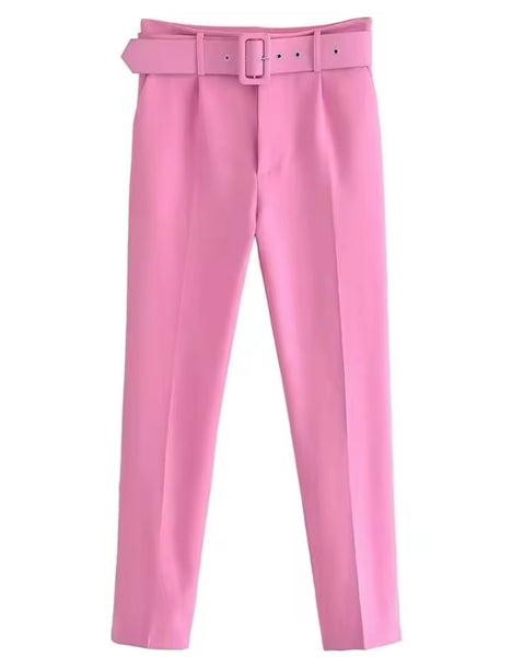 Women Fashion Pink Full Sleeve Blazer Two Piece Pant Set