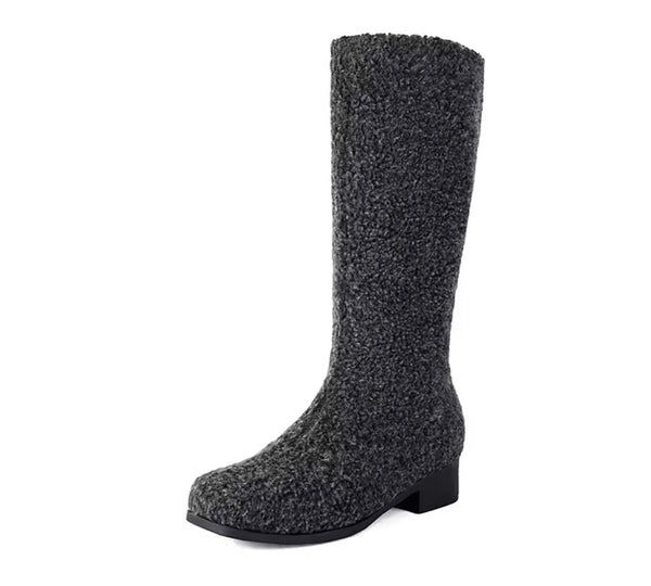 Women Fashion Wool Flat Knee High Boots