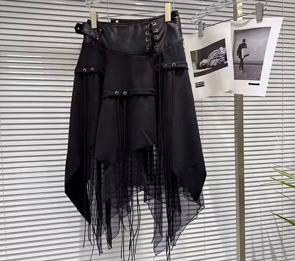 Women Faux Leather Patchwork Suede Fashion Skirt