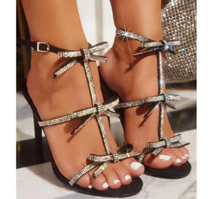 Women Fashion Bling Bow Open Toe High Heel Sandals
