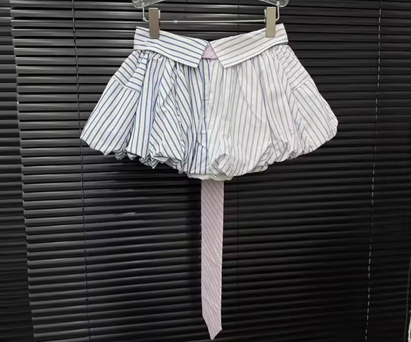 Women Sexy Fashion Color Patchwork Striped Tie Skirt