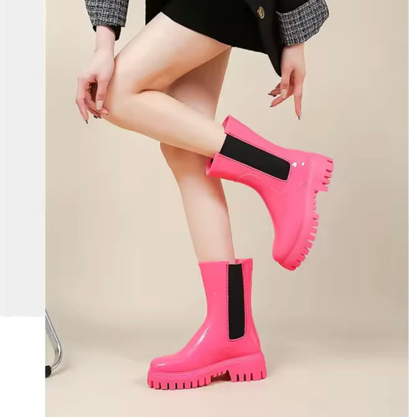 Women Fashion Color Rain Ankle Boots