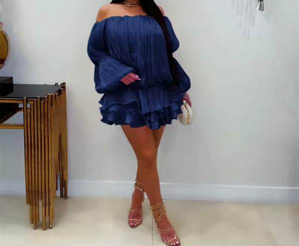 Women Sexy Off The Shoulder Ruffle Full Sleeve Dress