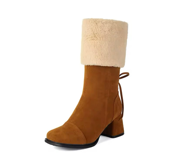 Women Fashion Wool Suede Zip Up Ankle Boots
