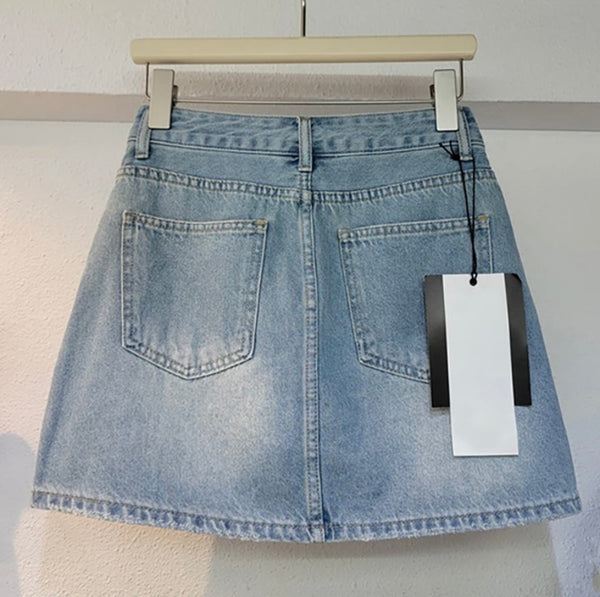 Women Blue Fashion Beaded Bling Denim Skirt
