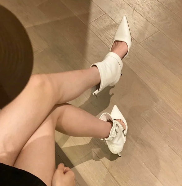 Women Fashion Pointed Toe Buckled High Heel Ankle Boots