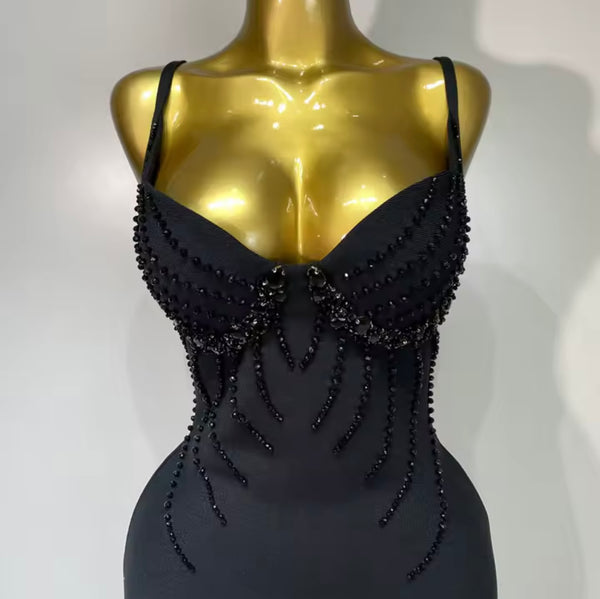 Women Sexy Sleeveless Rhinestone Bandage Dress