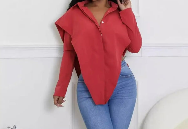 Women Red Button Up Full Sleeve Top