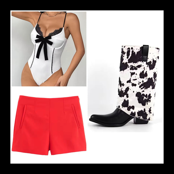 Women Fashion B&W Animal Print Western Boots