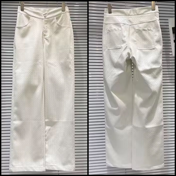 Women White Faux Leather Fashion Pants