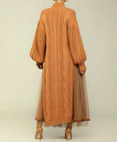 Women Turtleneck Full Sleeve Knitted Sweater Maxi Dress