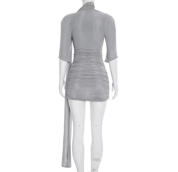 Women Sexy Ruched Mesh Ribbon Dress