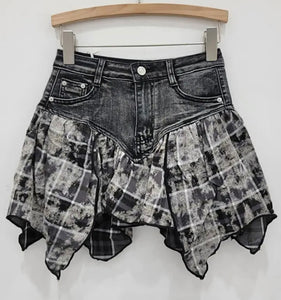 Women Sexy Fashion Color Plaid Denim Skirt