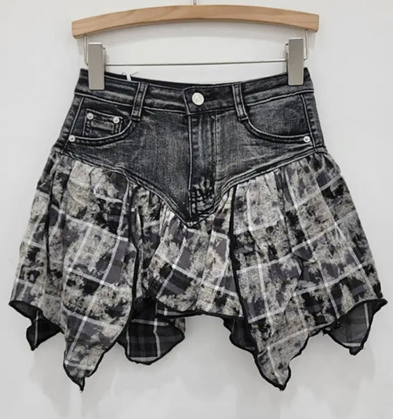 Women Sexy Fashion Color Plaid Denim Skirt